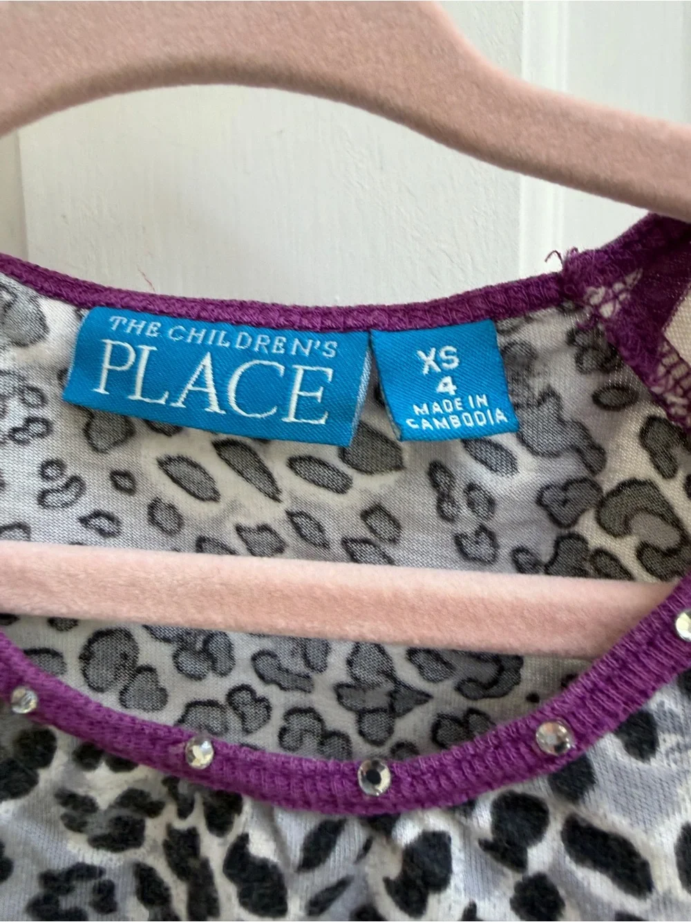 The Children's Place Girls 4 Purple Gray Princess Leopard Long Sleeve Top Shirt